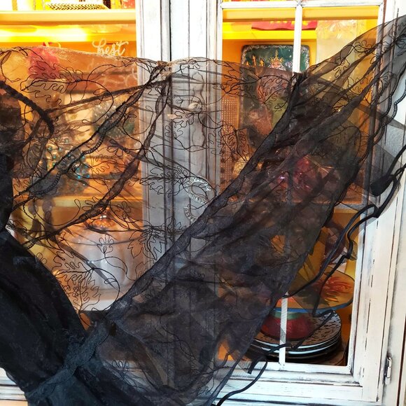 Vintage Betsey Johnson New York Sheer Black Embroidered Tiered Slip Dress 6 S - Picture 13 of 16